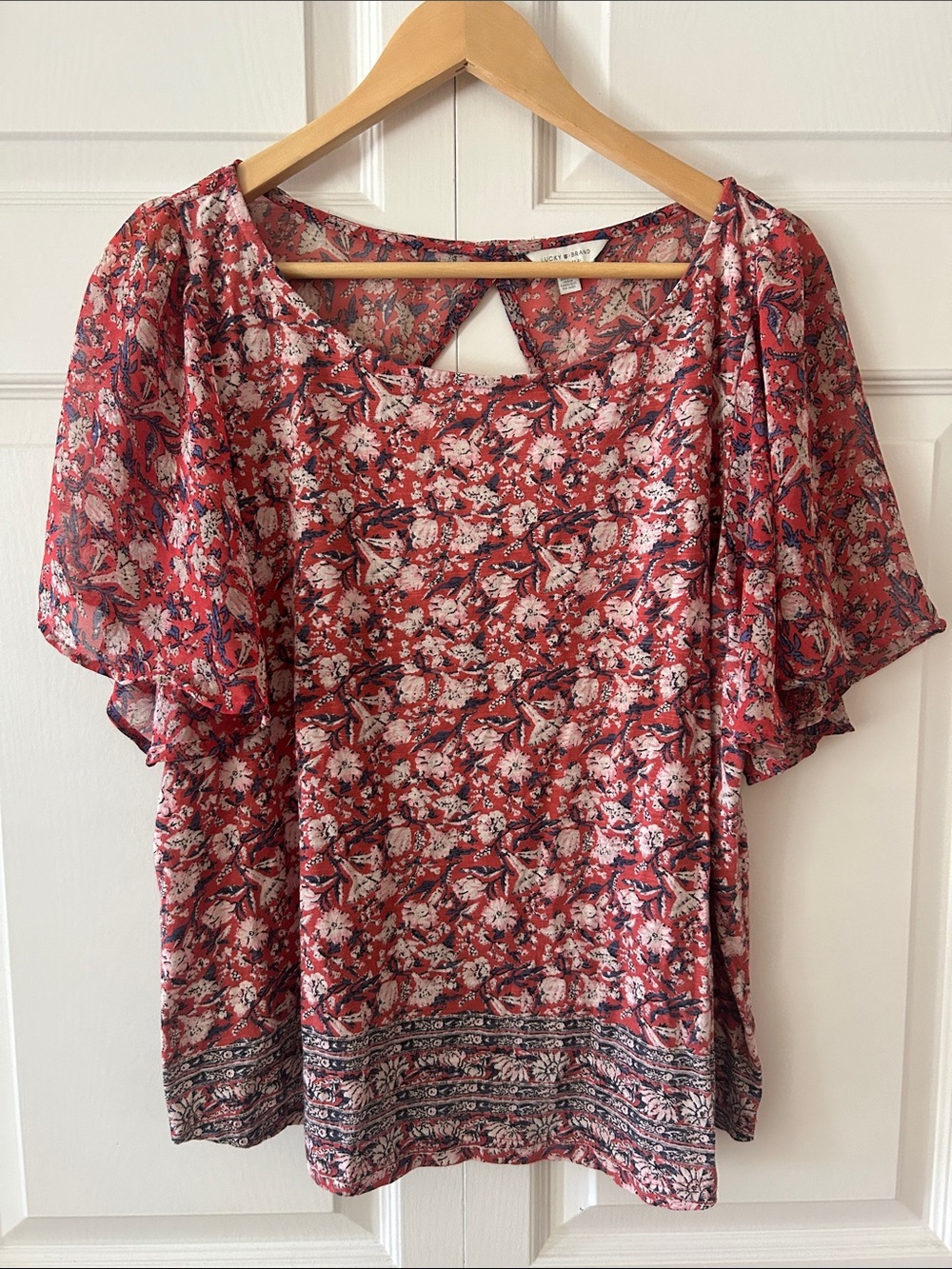 Lucky Brand Flutter Sleeve Boho Top Sz XL